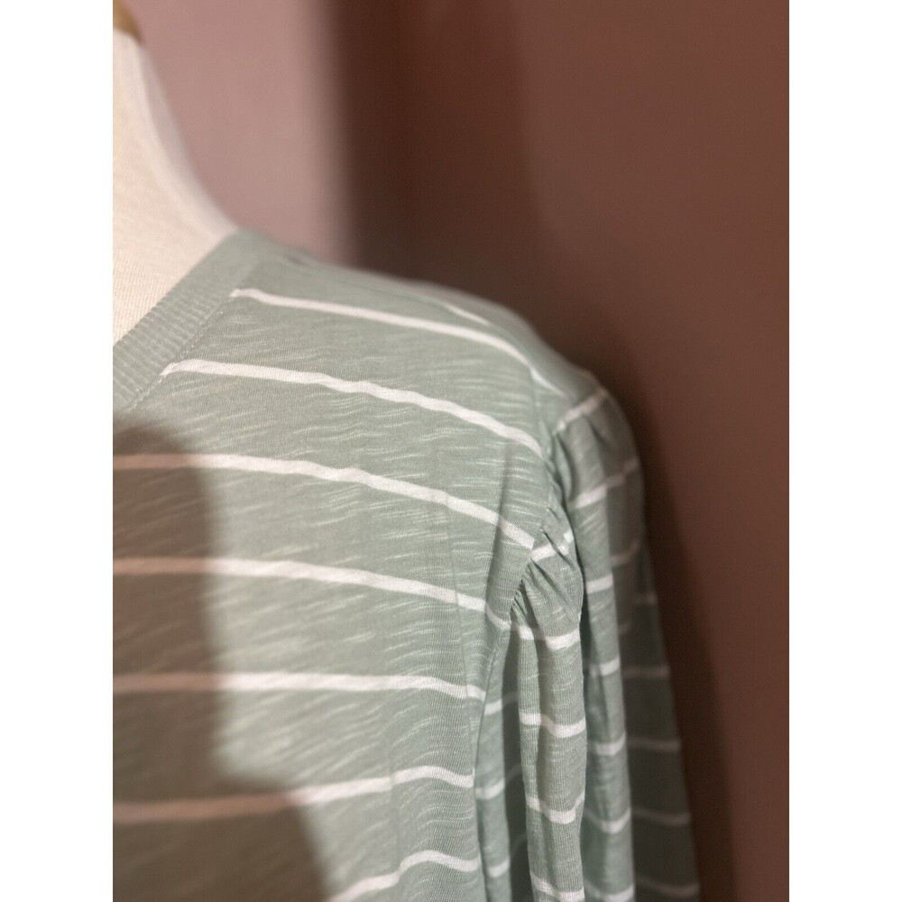 Maurices 24/7 Long Sleeve Top Womens 3X Ruched Shoulders Sleeves Green White New - Picture 4 of 12